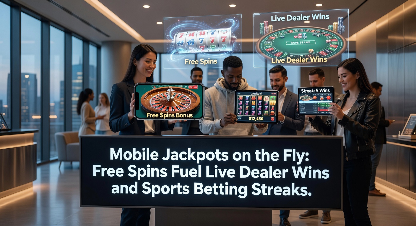 Dynamisches Bild von Sportwetten-Screens mit Jackpot-Zähler und Free-Spin-Popups auf einem Tablet unterwegs